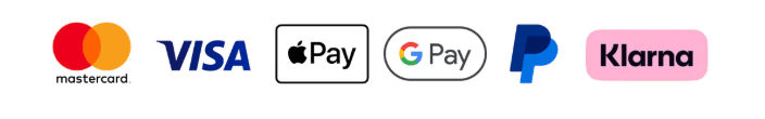 Visa, Mastercard, Apple Pay, Google Pay, PayPal, Klarna